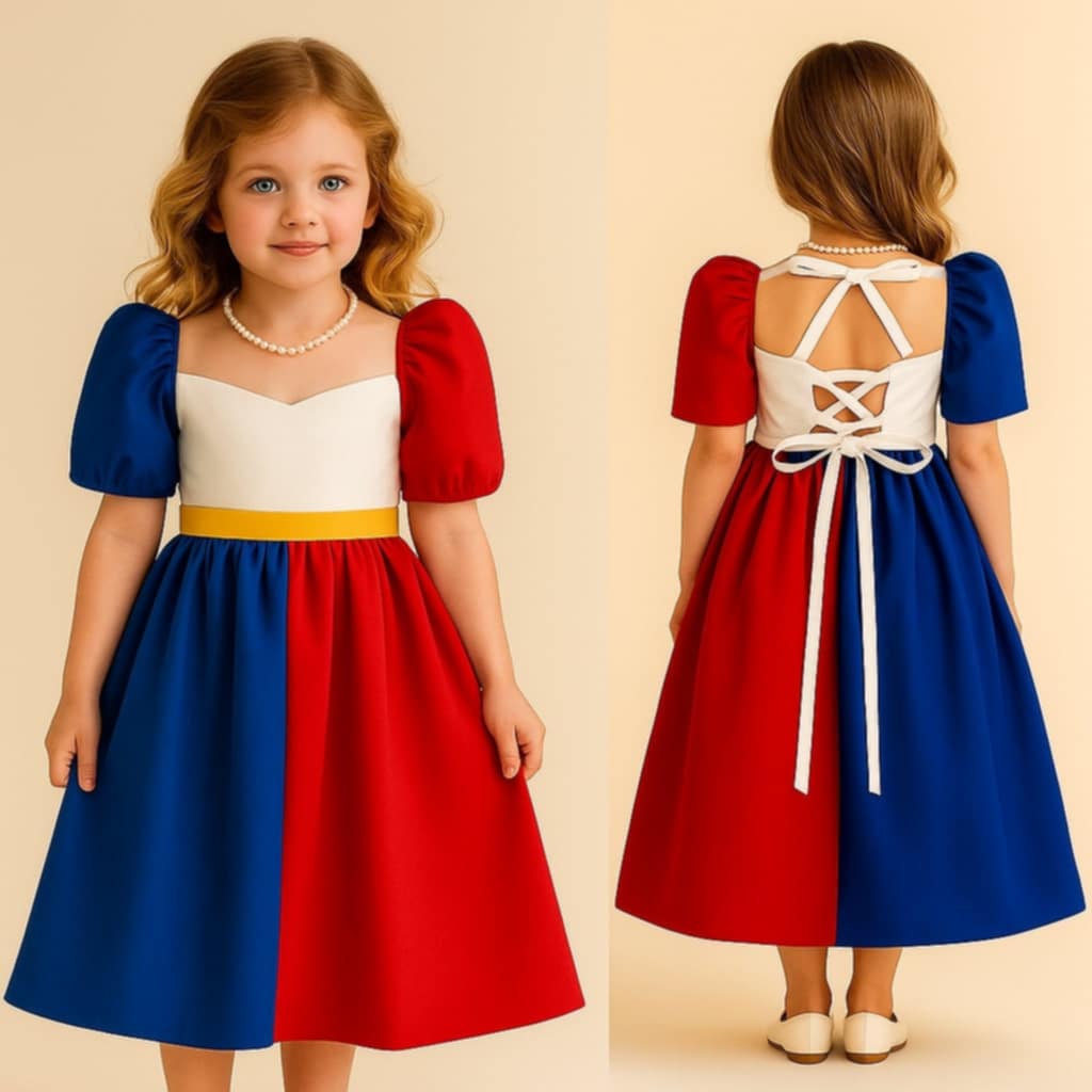 Pilipinas-Inspired Tricolor Filipiñiana Dress for Kids-UNITED NATIONS COSTUME FOR GIRLS