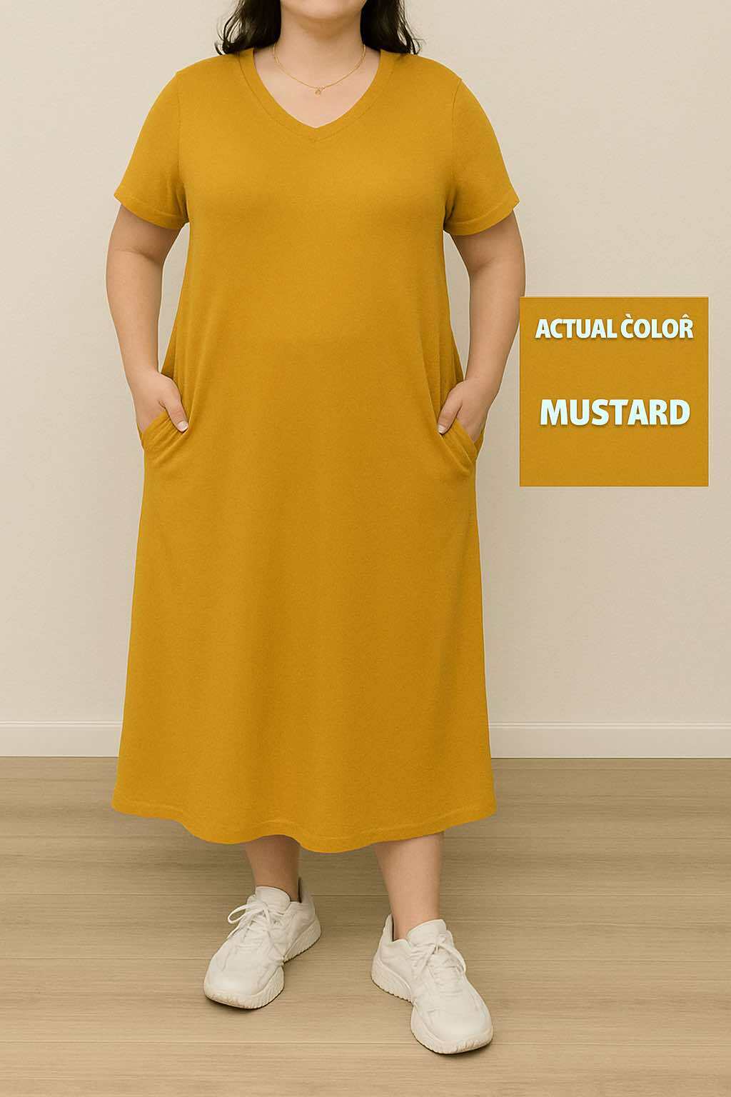 Trendy Pocket Perfect V-Neck Dress with Side pockets