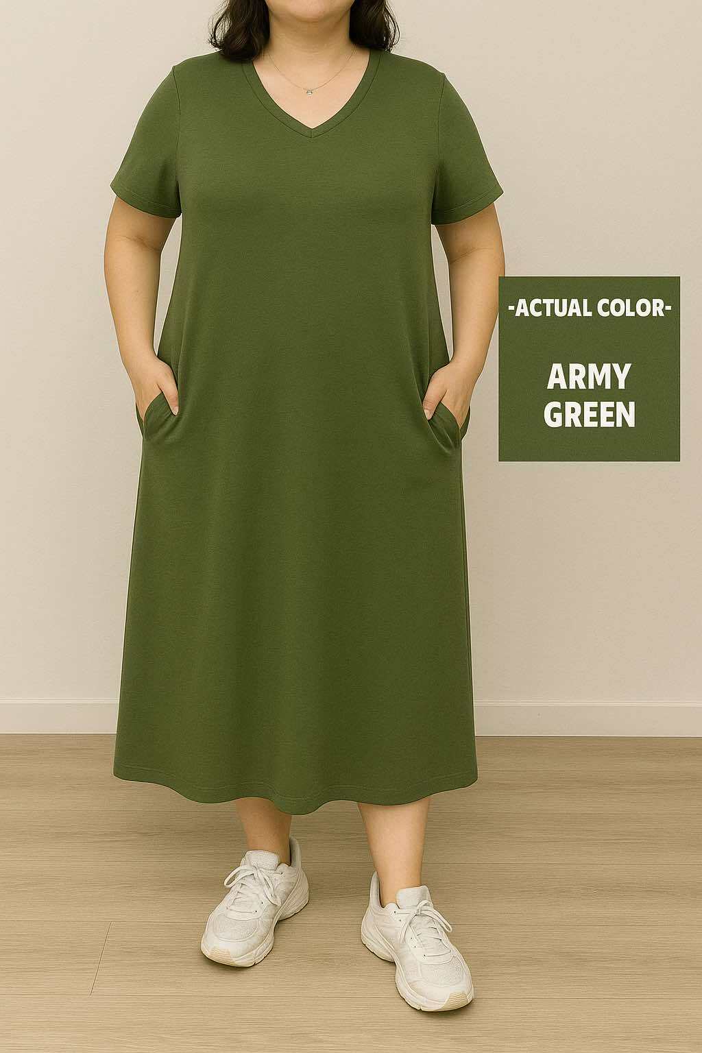 Trendy Pocket Perfect V-Neck Dress with Side pockets