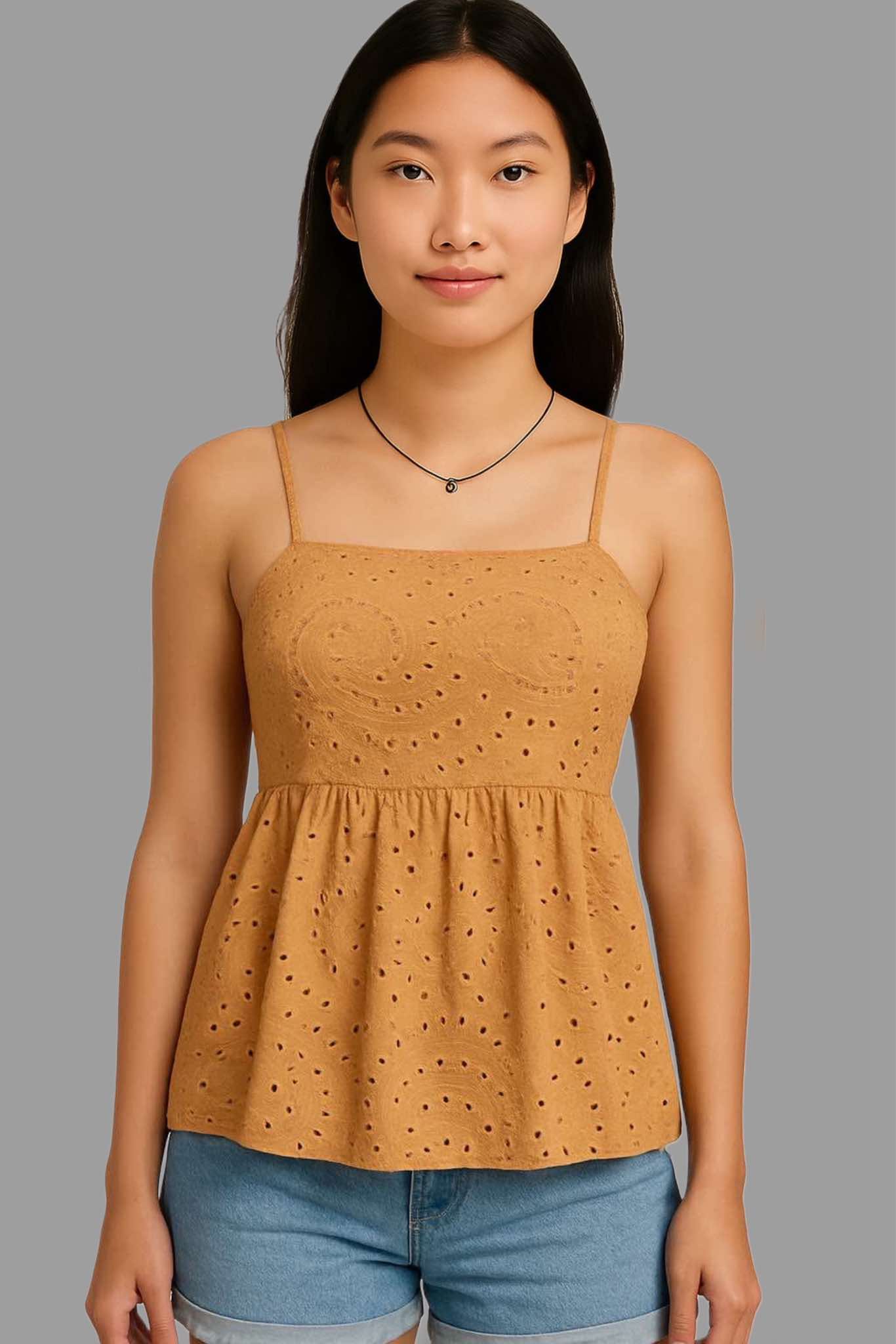 Evelyn Lace-Up Eyelet Sando – Soft, Chic, Strappy