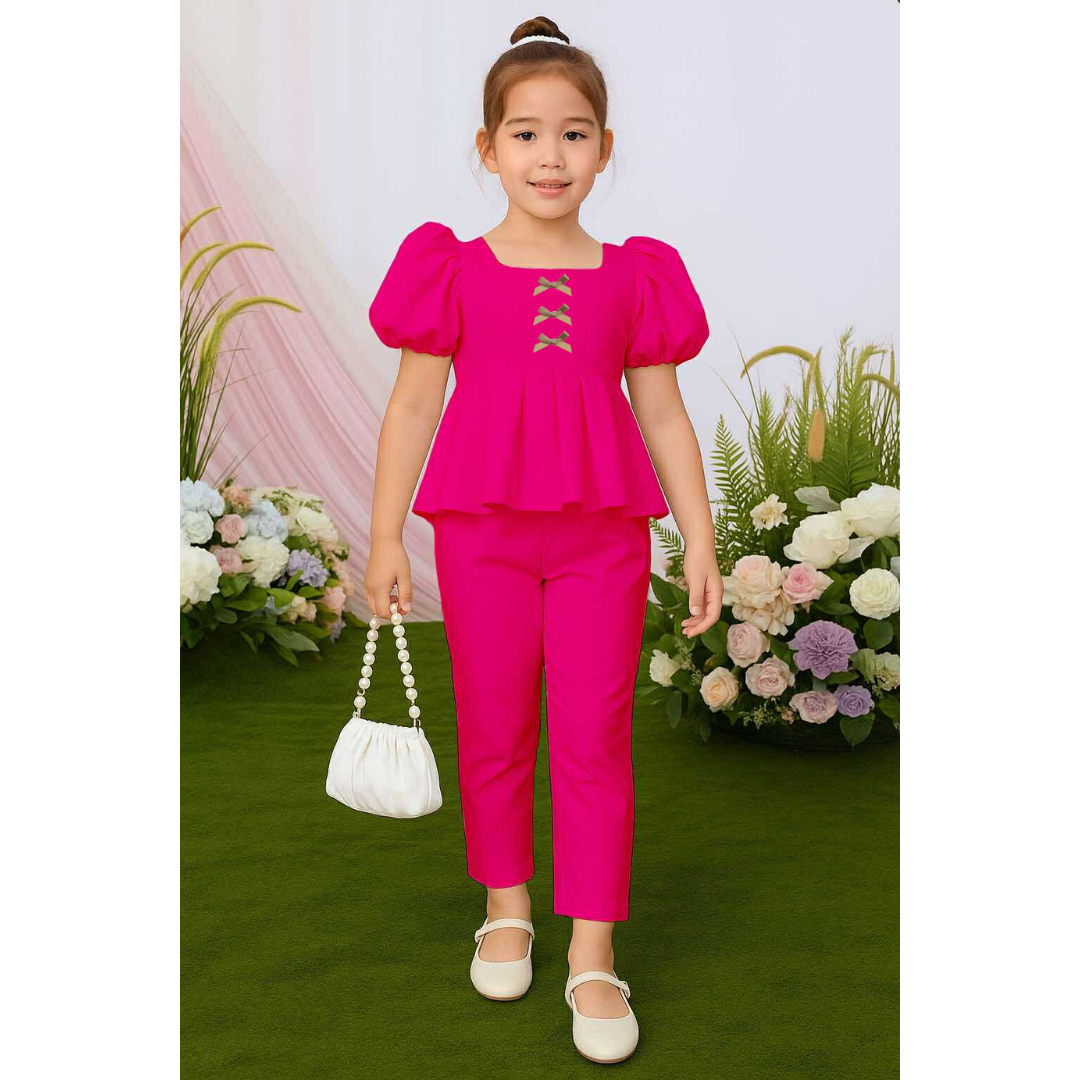 Atalia Puff Sleeve Pleated Top & Trouser Pants Set – Mini Style, Maximum Charm