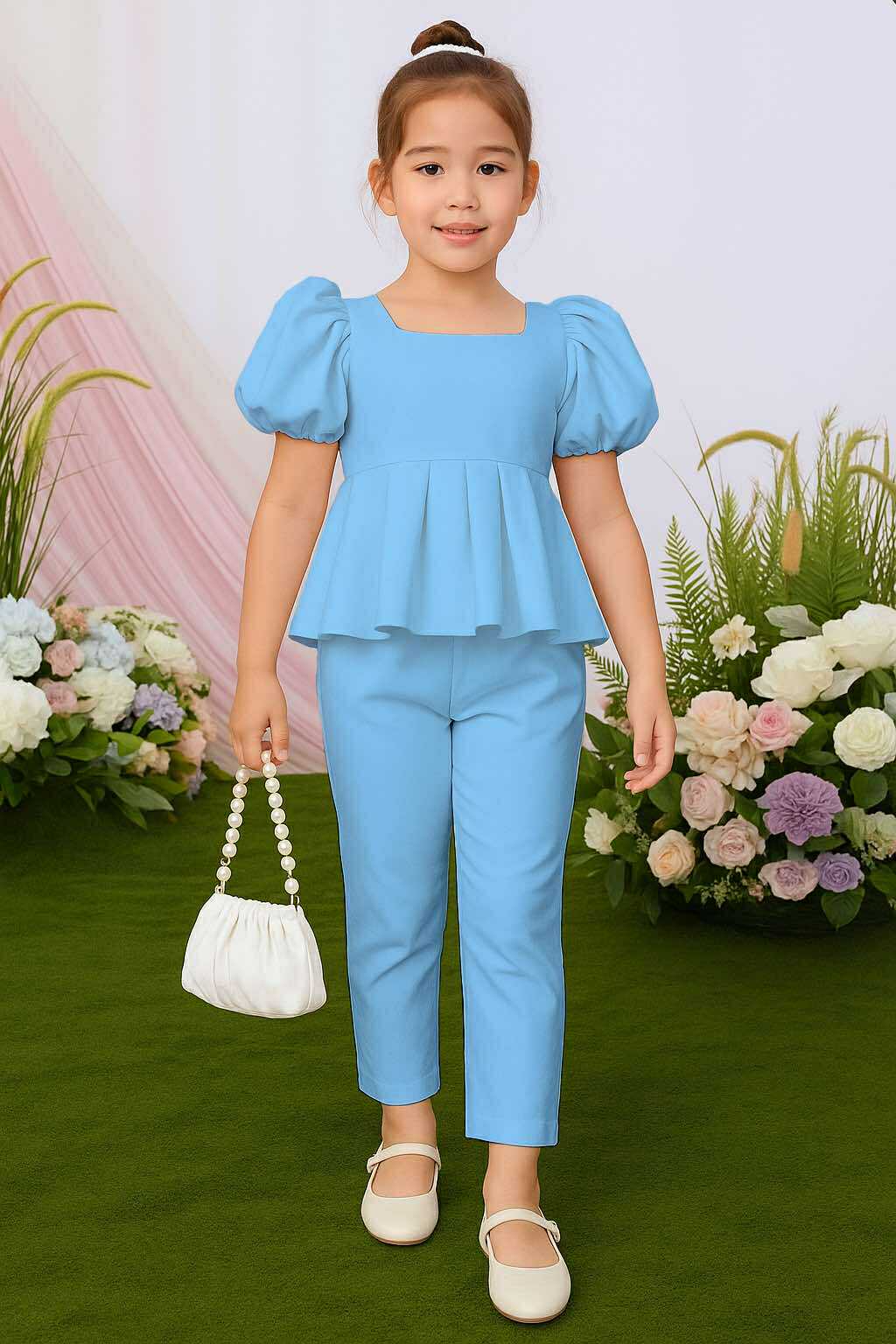 Atalia Puff Sleeve Pleated Top & Trouser Pants Set – Mini Style, Maximum Charm