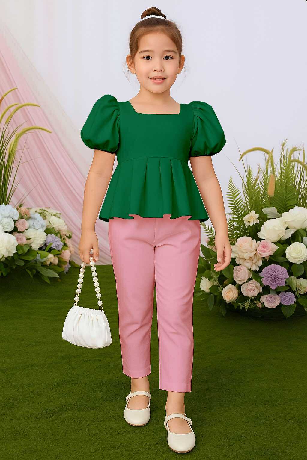 Atalia Puff Sleeve Pleated Top & Trouser Pants Set – Mini Style, Maximum Charm