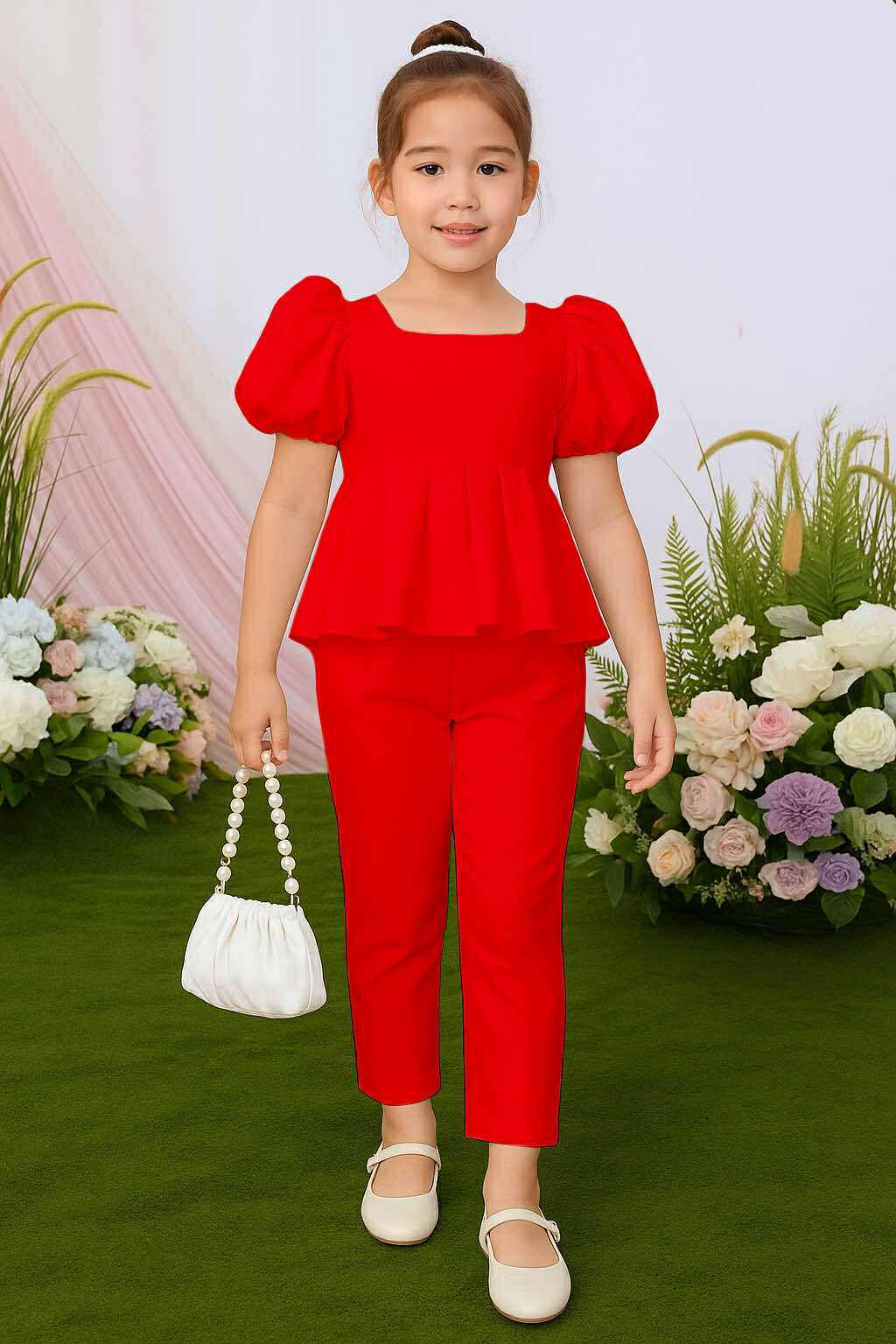 Atalia Puff Sleeve Pleated Top & Trouser Pants Set – Mini Style, Maximum Charm