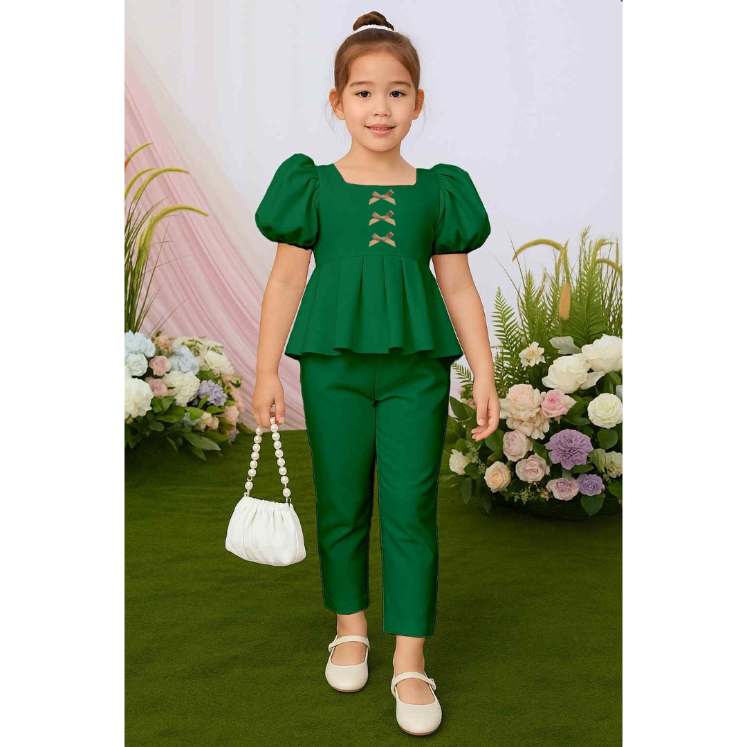 Atalia Puff Sleeve Pleated Top & Trouser Pants Set – Mini Style, Maximum Charm