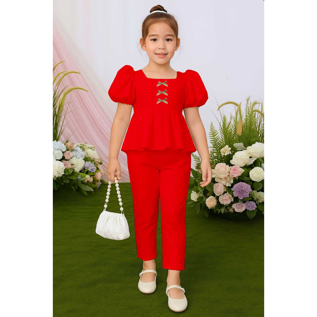 Atalia Puff Sleeve Pleated Top & Trouser Pants Set – Mini Style, Maximum Charm