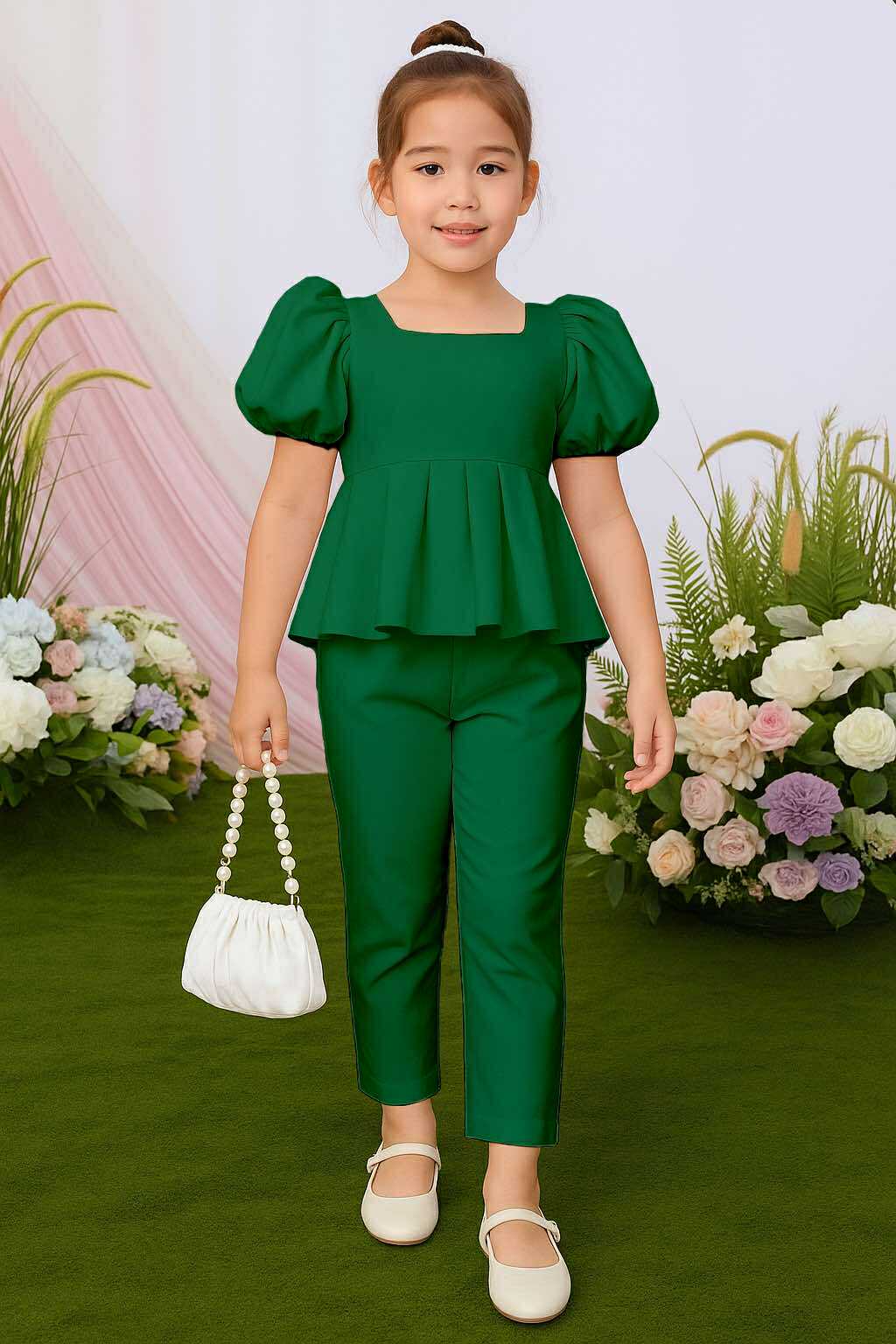 Atalia Puff Sleeve Pleated Top & Trouser Pants Set – Mini Style, Maximum Charm