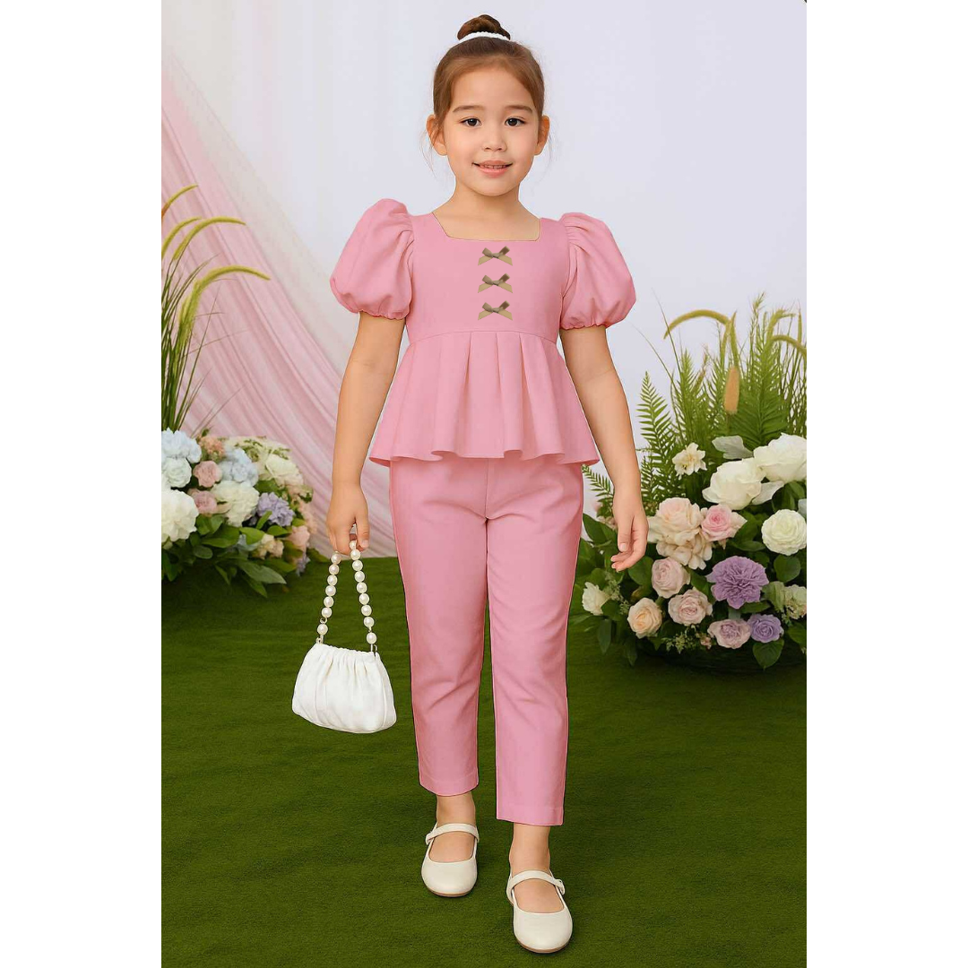 Atalia Puff Sleeve Pleated Top & Trouser Pants Set – Mini Style, Maximum Charm