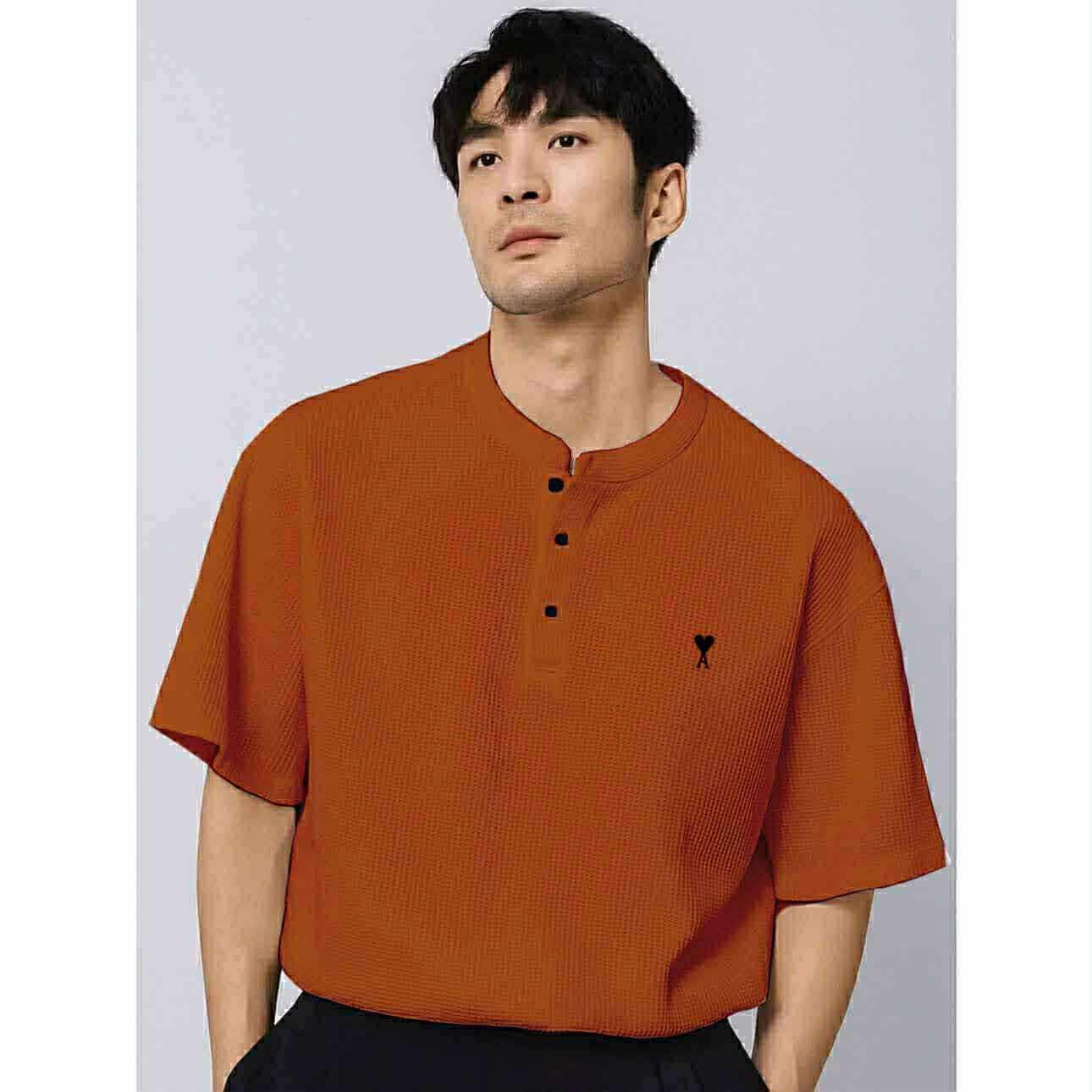 MARCUS Men’s Trendy Top – Chinese Collar Style | Waffle Knit | Free Size