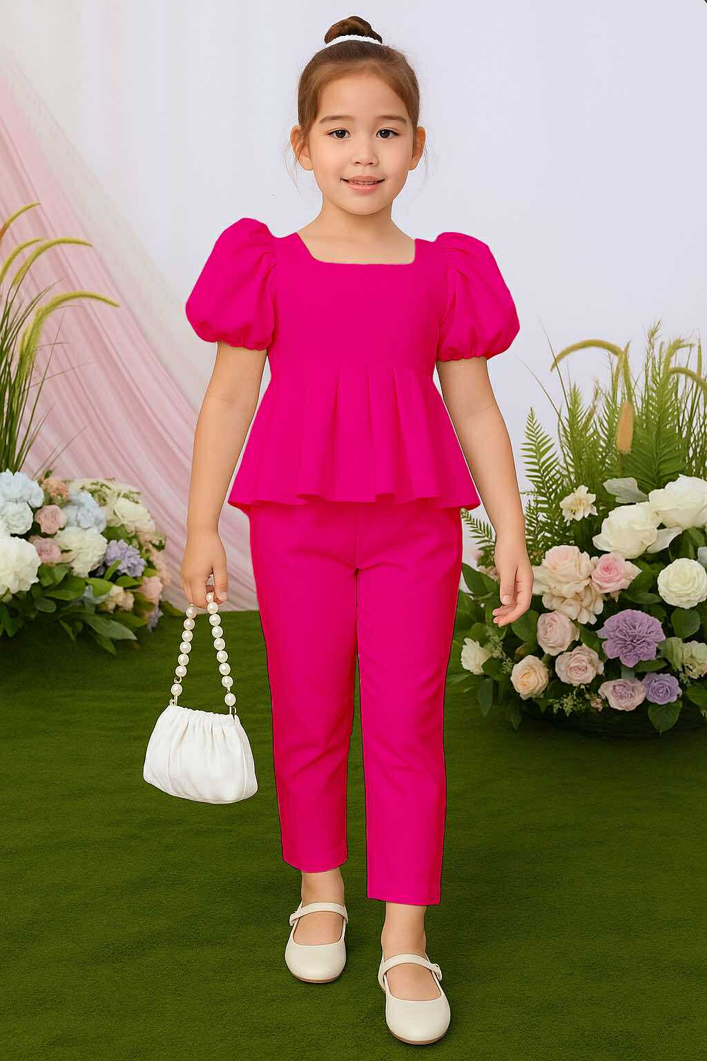 Atalia Puff Sleeve Pleated Top & Trouser Pants Set – Mini Style, Maximum Charm
