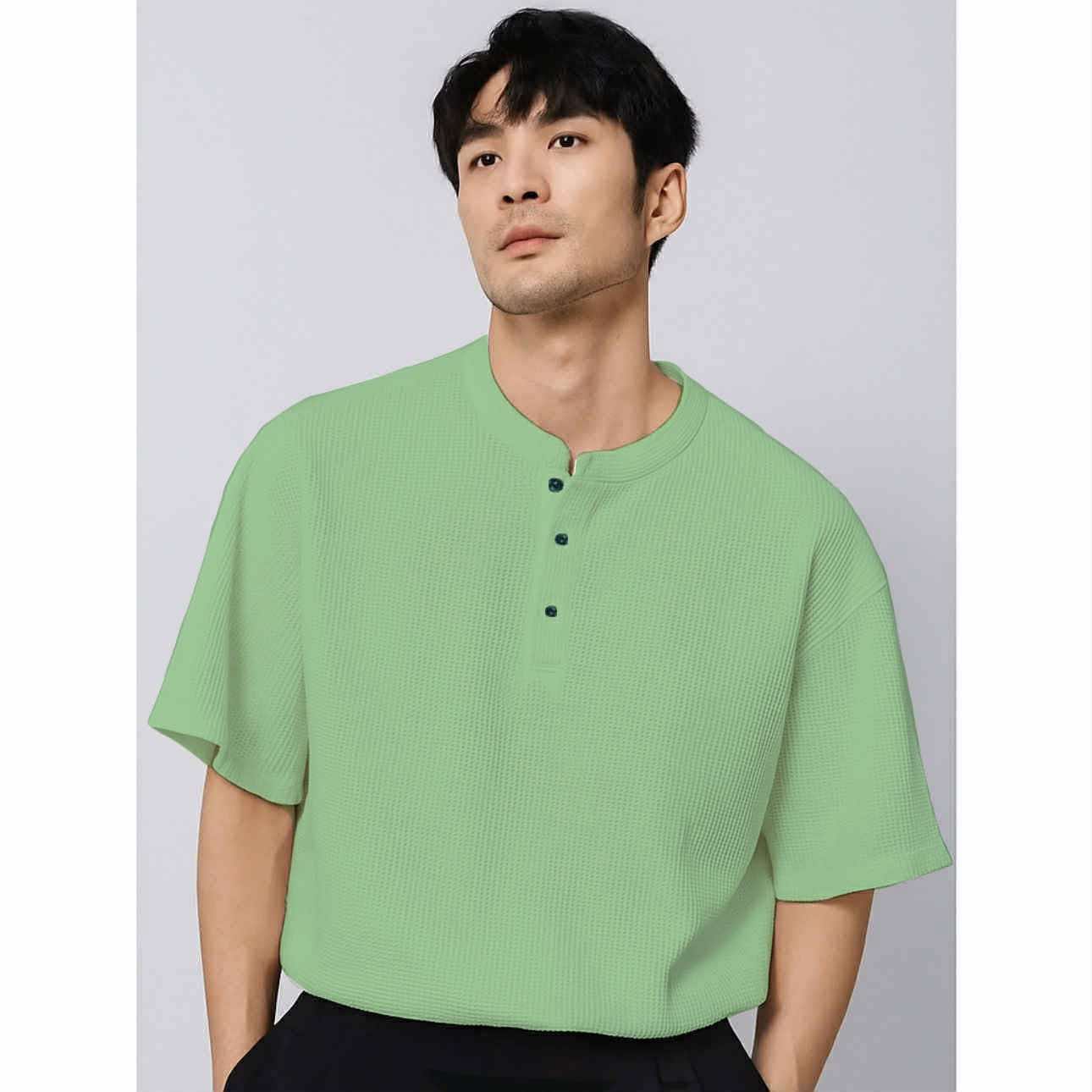 MARCUS Men’s Trendy Top – Chinese Collar Style | Waffle Knit | Free Size