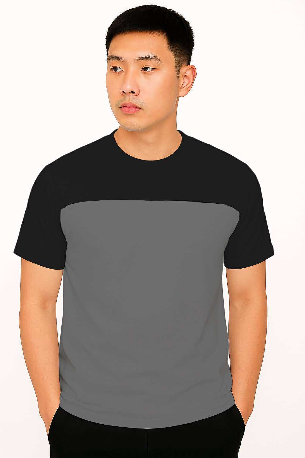 LUCAZ TWO TONED ROUND NECK T-SHIRT | PREMIUM COTTON | SHORT SLEEVES | MEDIUM & XL