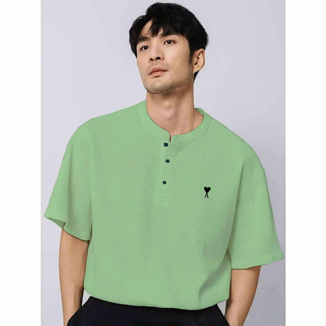 MARCUS Men’s Trendy Top – Chinese Collar Style | Waffle Knit | Free Size