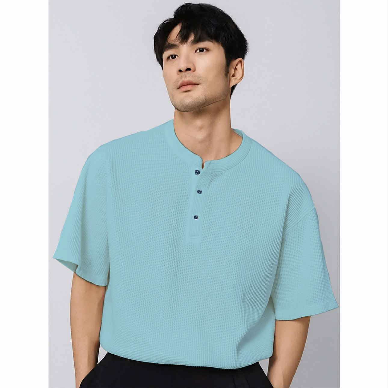 MARCUS Men’s Trendy Top – Chinese Collar Style | Waffle Knit | Free Size