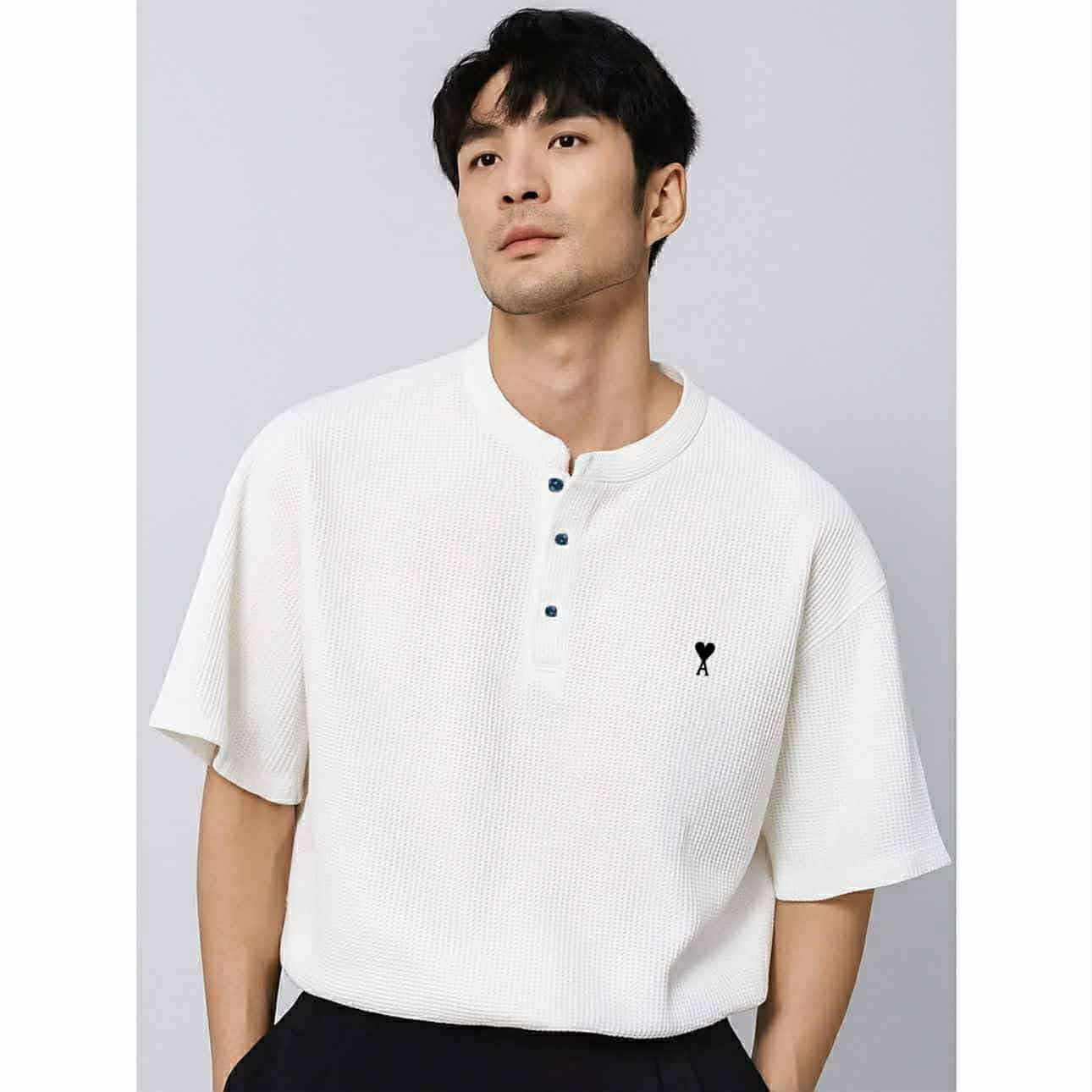 MARCUS Men’s Trendy Top – Chinese Collar Style | Waffle Knit | Free Size