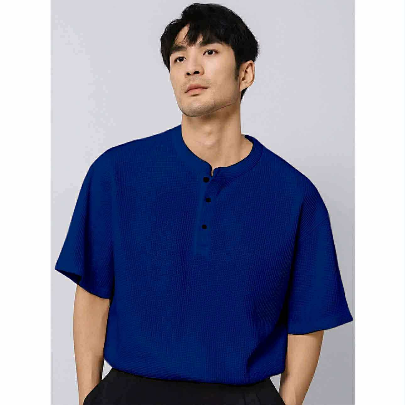 MARCUS Men’s Trendy Top – Chinese Collar Style | Waffle Knit | Free Size