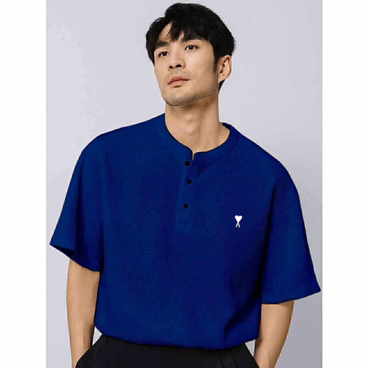 MARCUS Men’s Trendy Top – Chinese Collar Style | Waffle Knit | Free Size