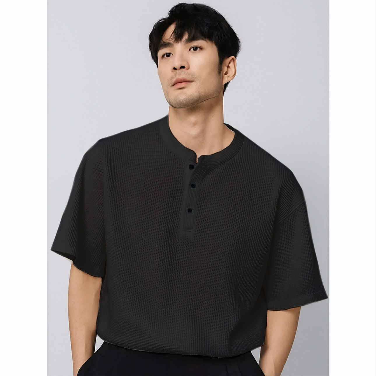 MARCUS Men’s Trendy Top – Chinese Collar Style | Waffle Knit | Free Size