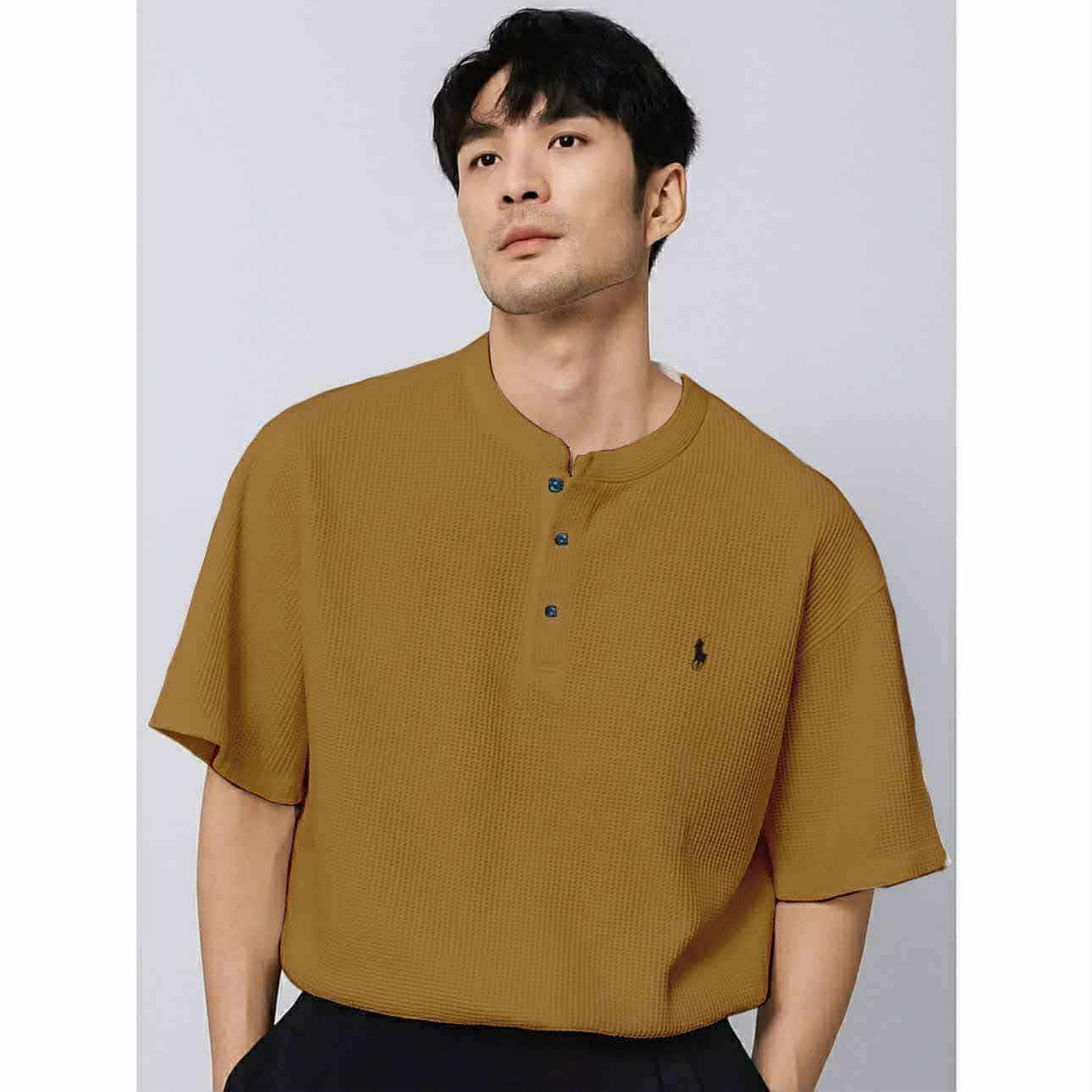 MARCUS Men’s Trendy Top – Chinese Collar Style | Waffle Knit | Free Size