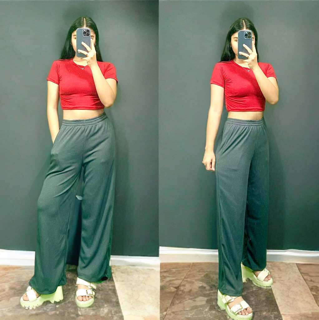 Women's Cotton Spandex Crop Top & Waffle Knit Pants Set – Free Size