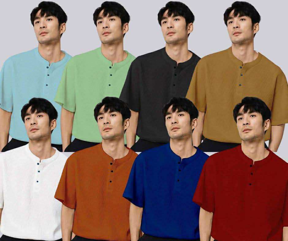 MARCUS Men’s Trendy Top – Chinese Collar Style | Waffle Knit | Free Size