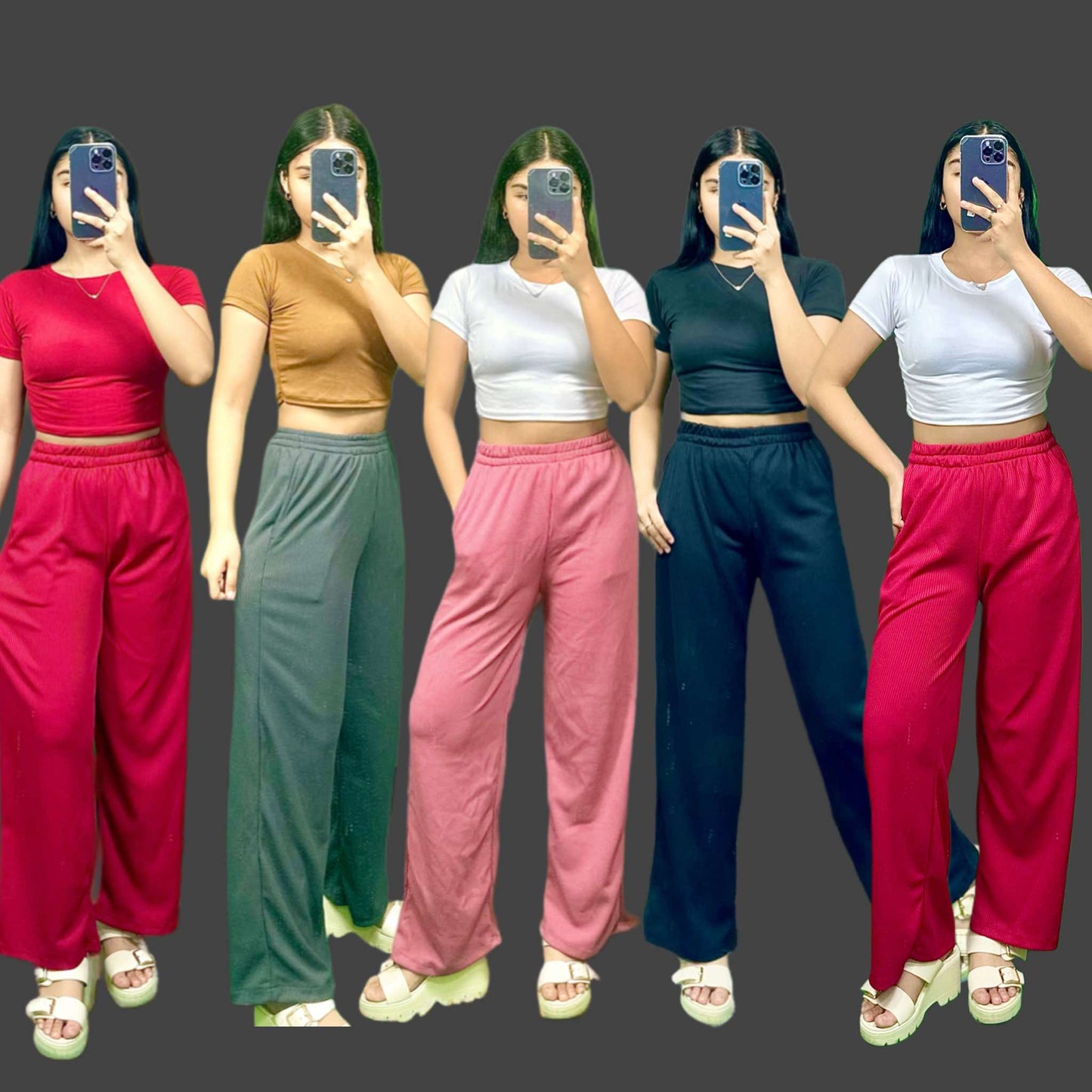 Women's Cotton Spandex Crop Top & Waffle Knit Pants Set – Free Size