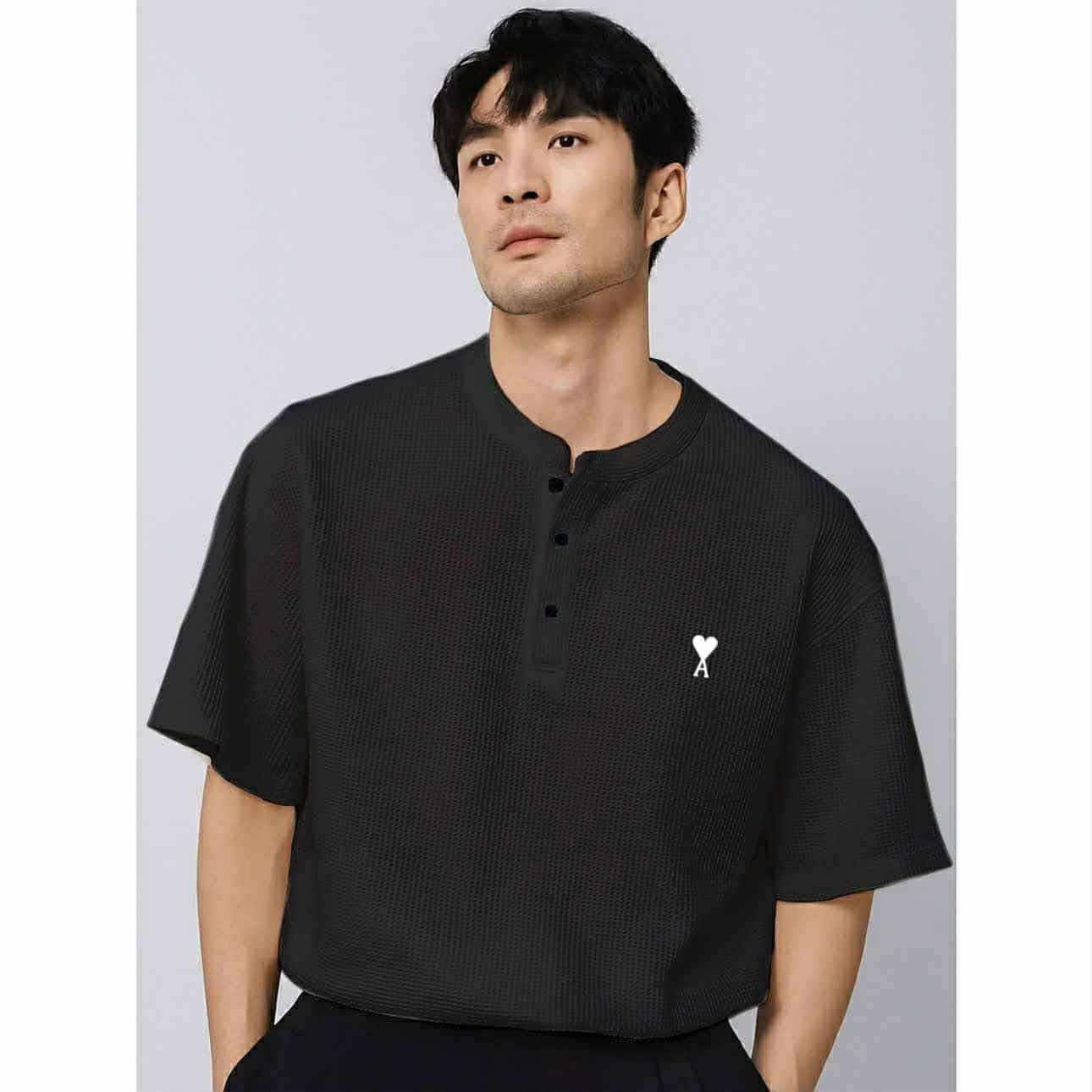MARCUS Men’s Trendy Top – Chinese Collar Style | Waffle Knit | Free Size
