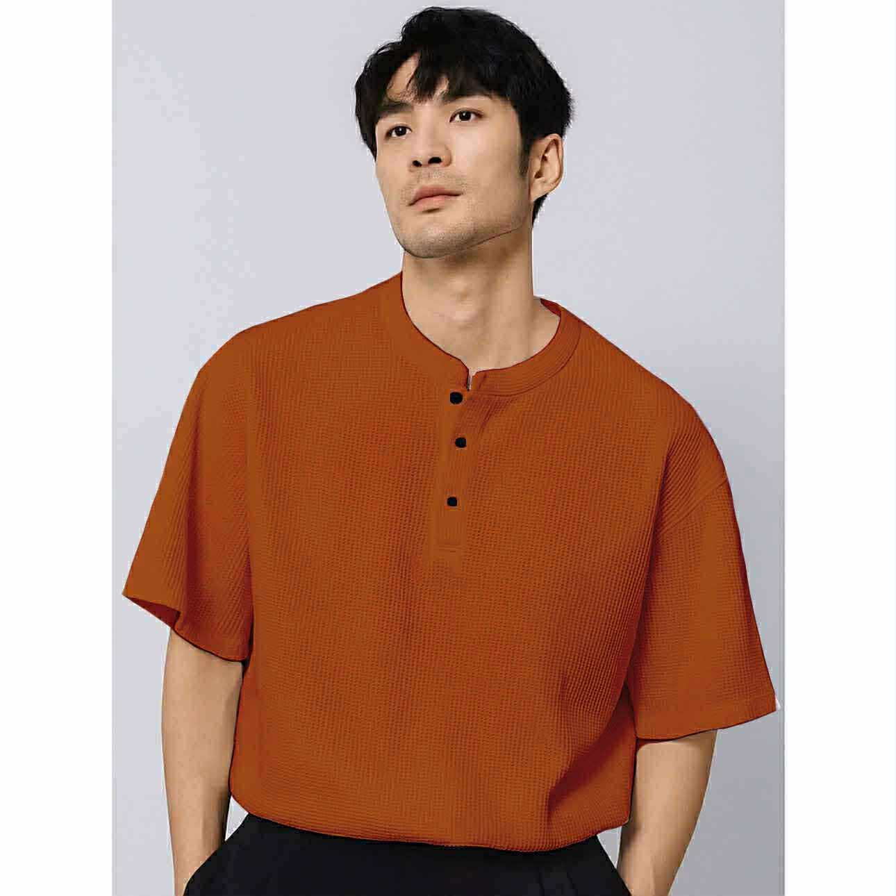 MARCUS Men’s Trendy Top – Chinese Collar Style | Waffle Knit | Free Size