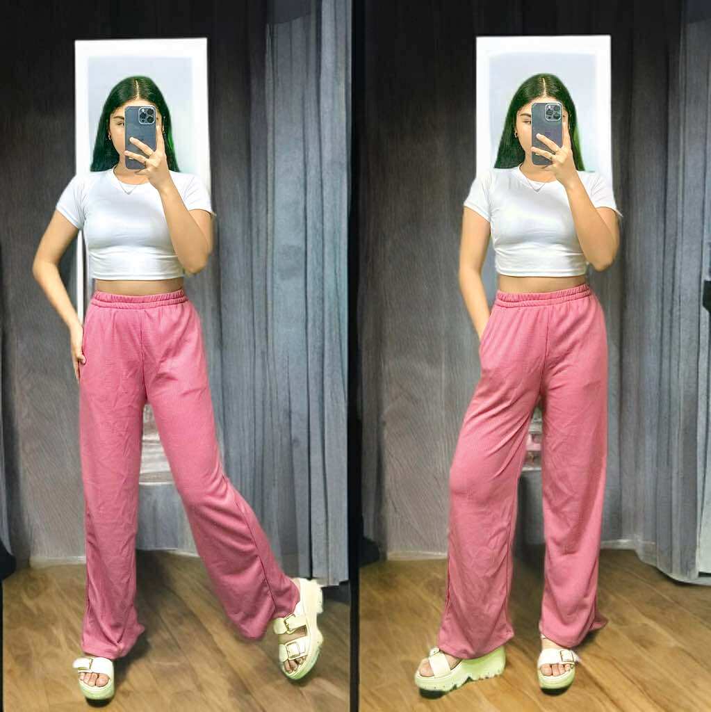 Women's Cotton Spandex Crop Top & Waffle Knit Pants Set – Free Size