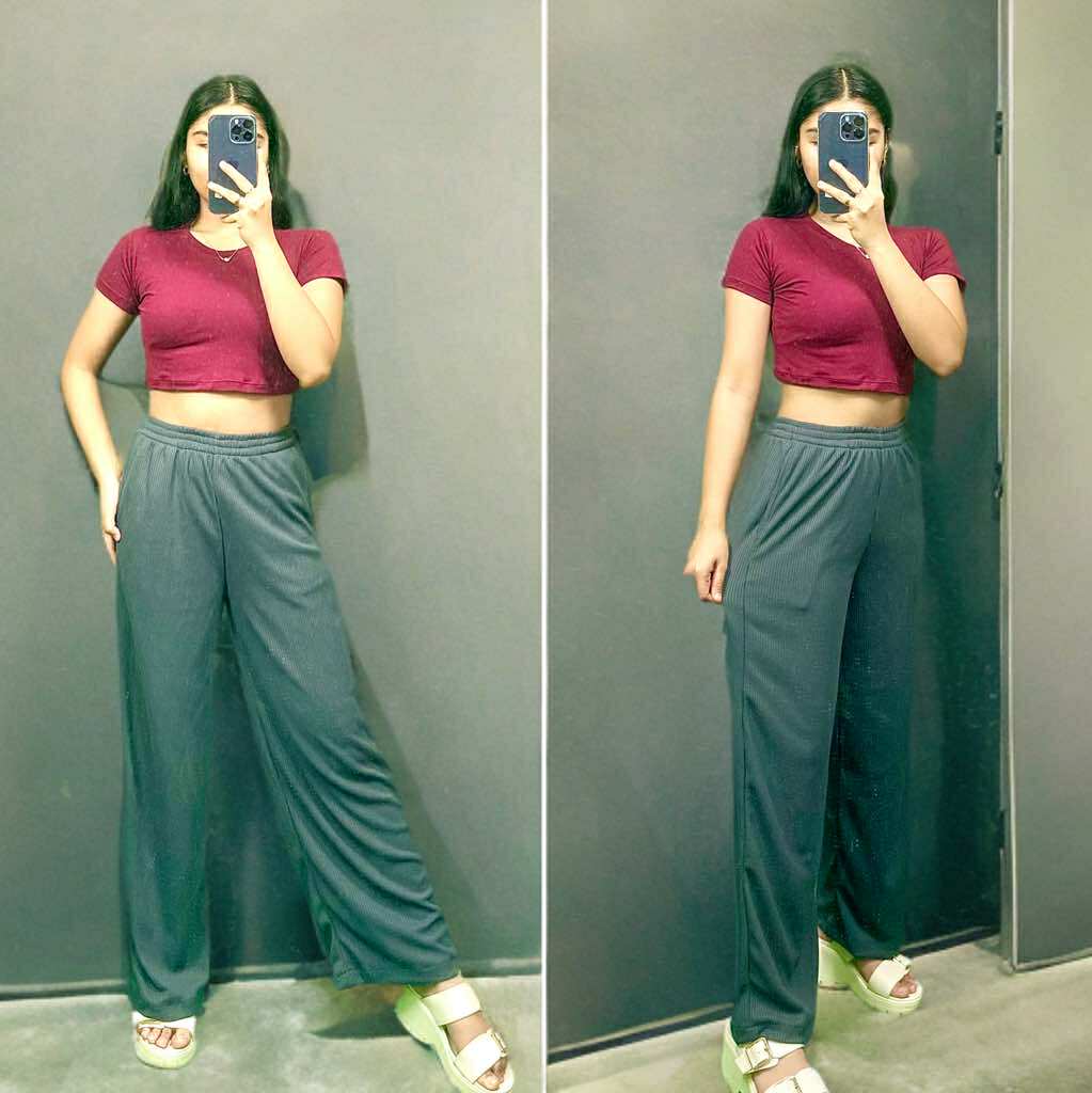Women's Cotton Spandex Crop Top & Waffle Knit Pants Set – Free Size