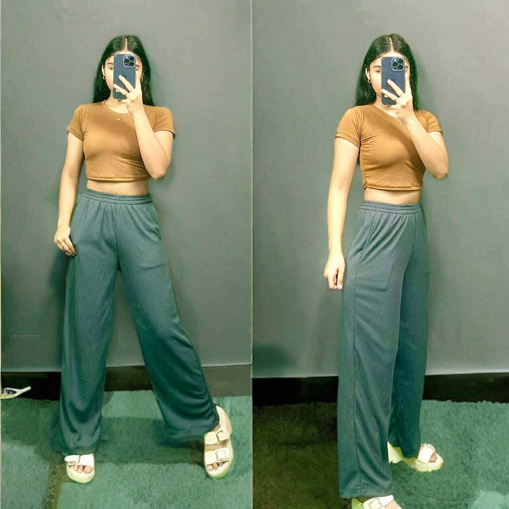 Women's Cotton Spandex Crop Top & Waffle Knit Pants Set – Free Size