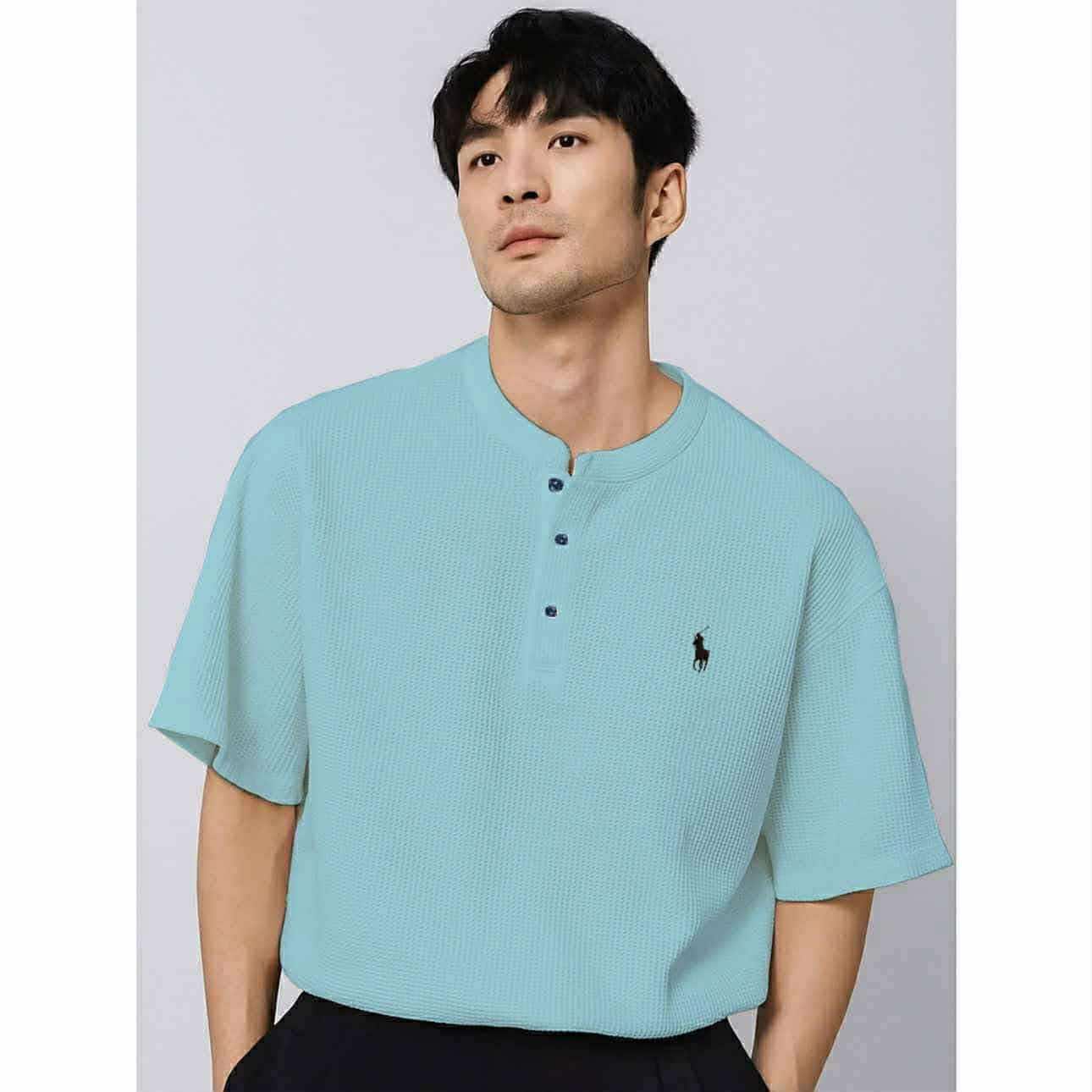 MARCUS Men’s Trendy Top – Chinese Collar Style | Waffle Knit | Free Size