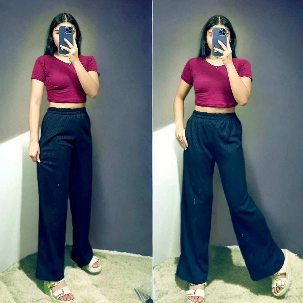 Women's Cotton Spandex Crop Top & Waffle Knit Pants Set – Free Size