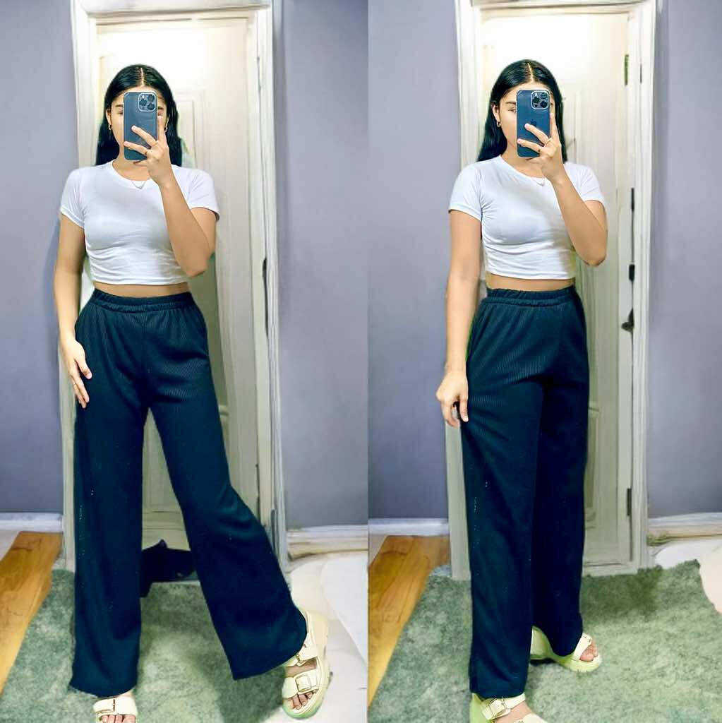 Women's Cotton Spandex Crop Top & Waffle Knit Pants Set – Free Size