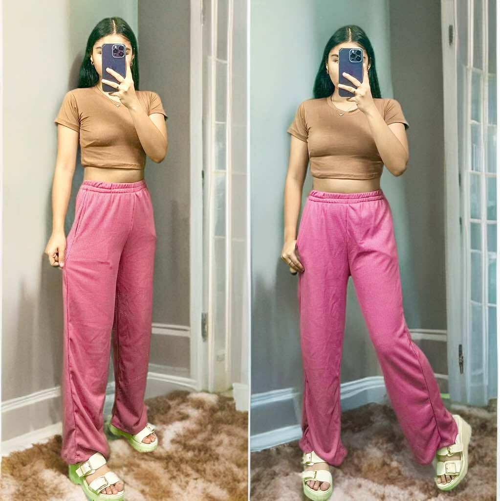 Women's Cotton Spandex Crop Top & Waffle Knit Pants Set – Free Size