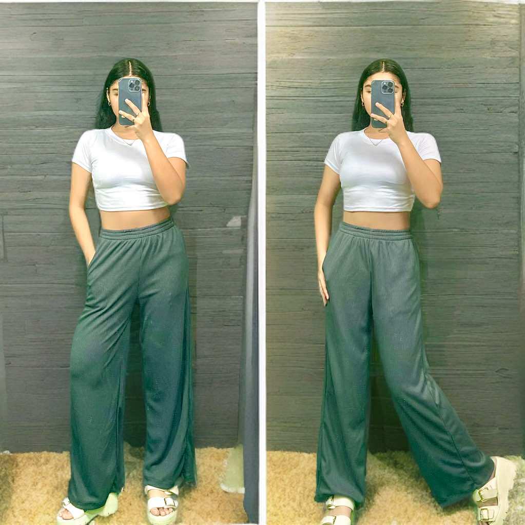 Women's Cotton Spandex Crop Top & Waffle Knit Pants Set – Free Size