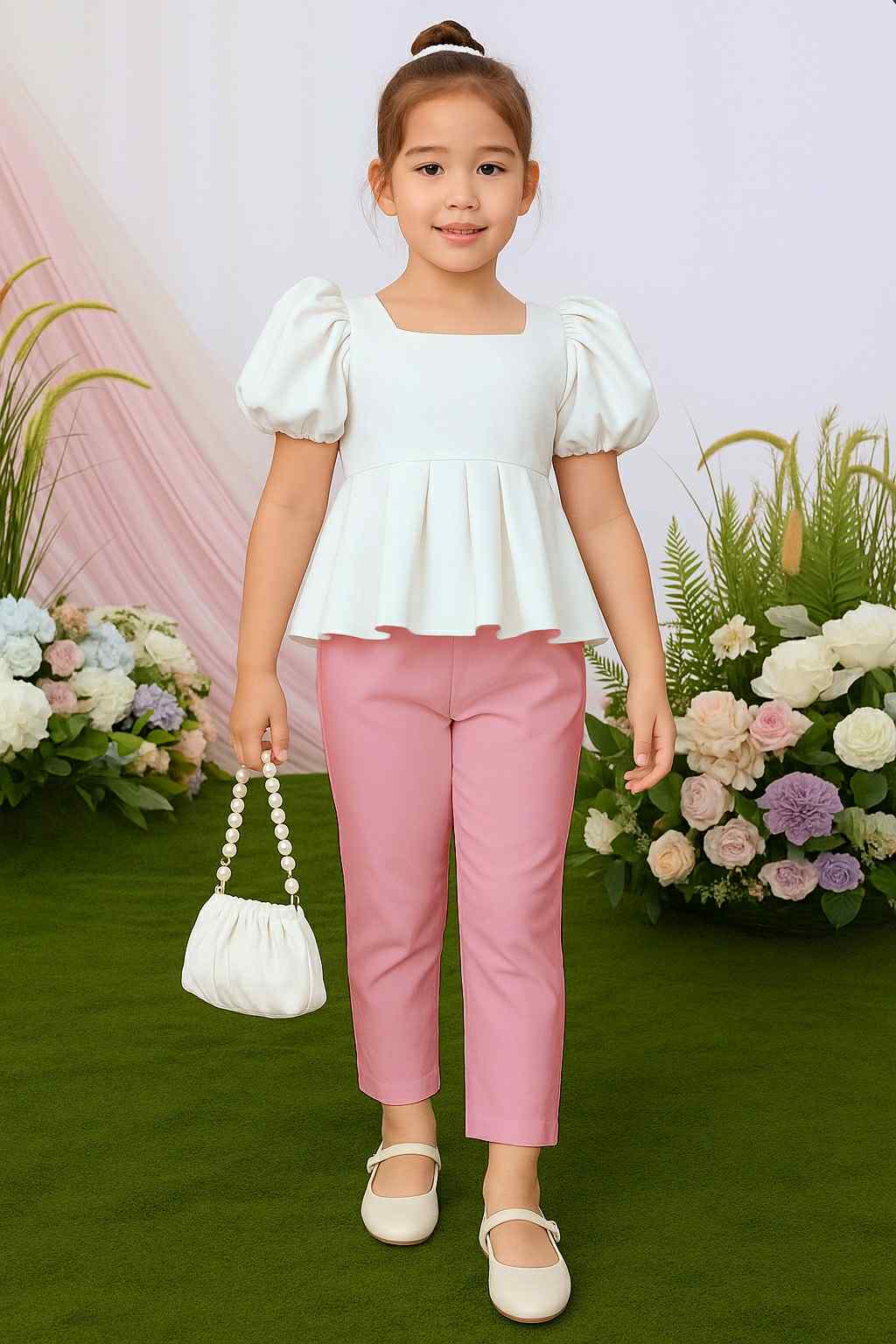 Atalia Puff Sleeve Pleated Top & Trouser Pants Set – Mini Style, Maximum Charm