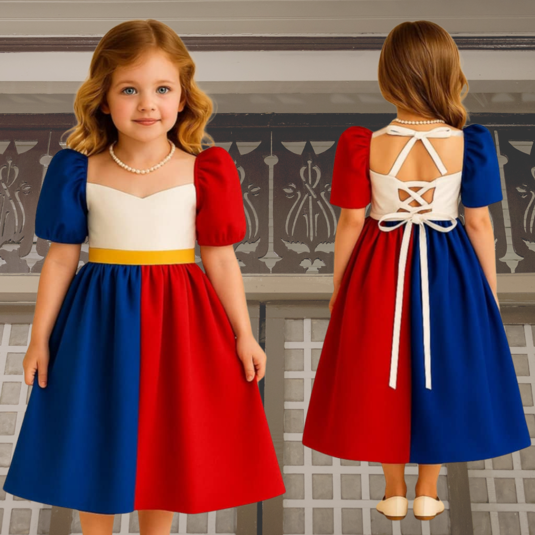 Pilipinas-Inspired Tricolor Filipiñiana Dress for Kids-UNITED NATIONS COSTUME FOR GIRLS