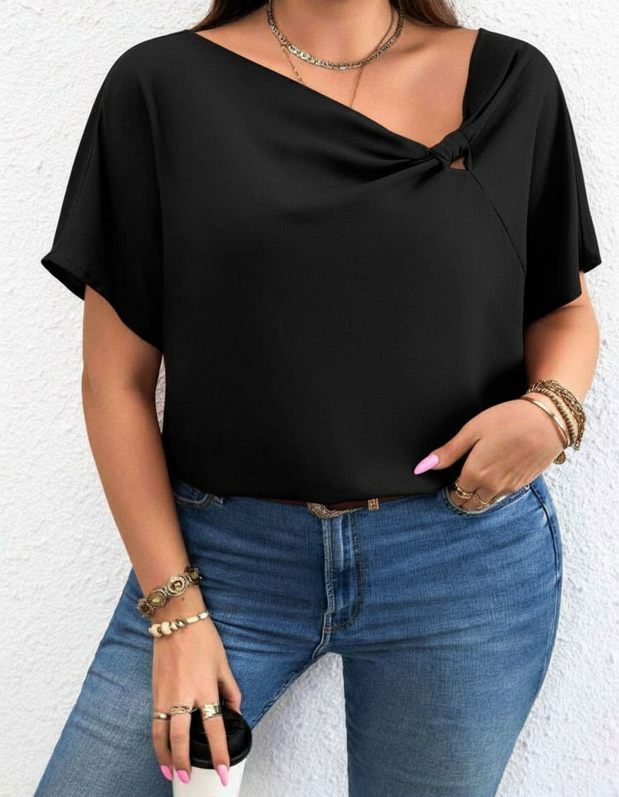 Women’s Knot Detail Blouse – Chic Short Sleeve Top | Casual to Office Wear
