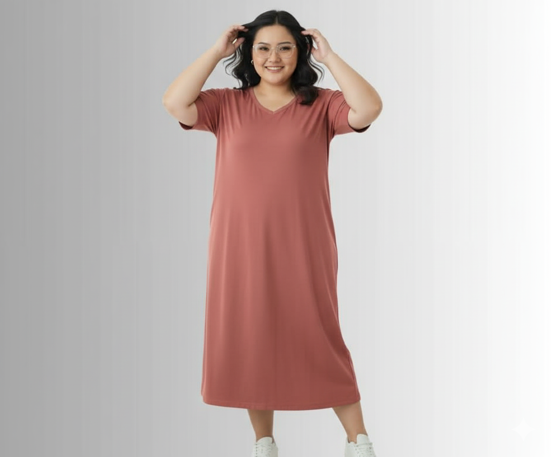 Plus Size Everyday Chic – V-Neck Dress with Functional Pockets