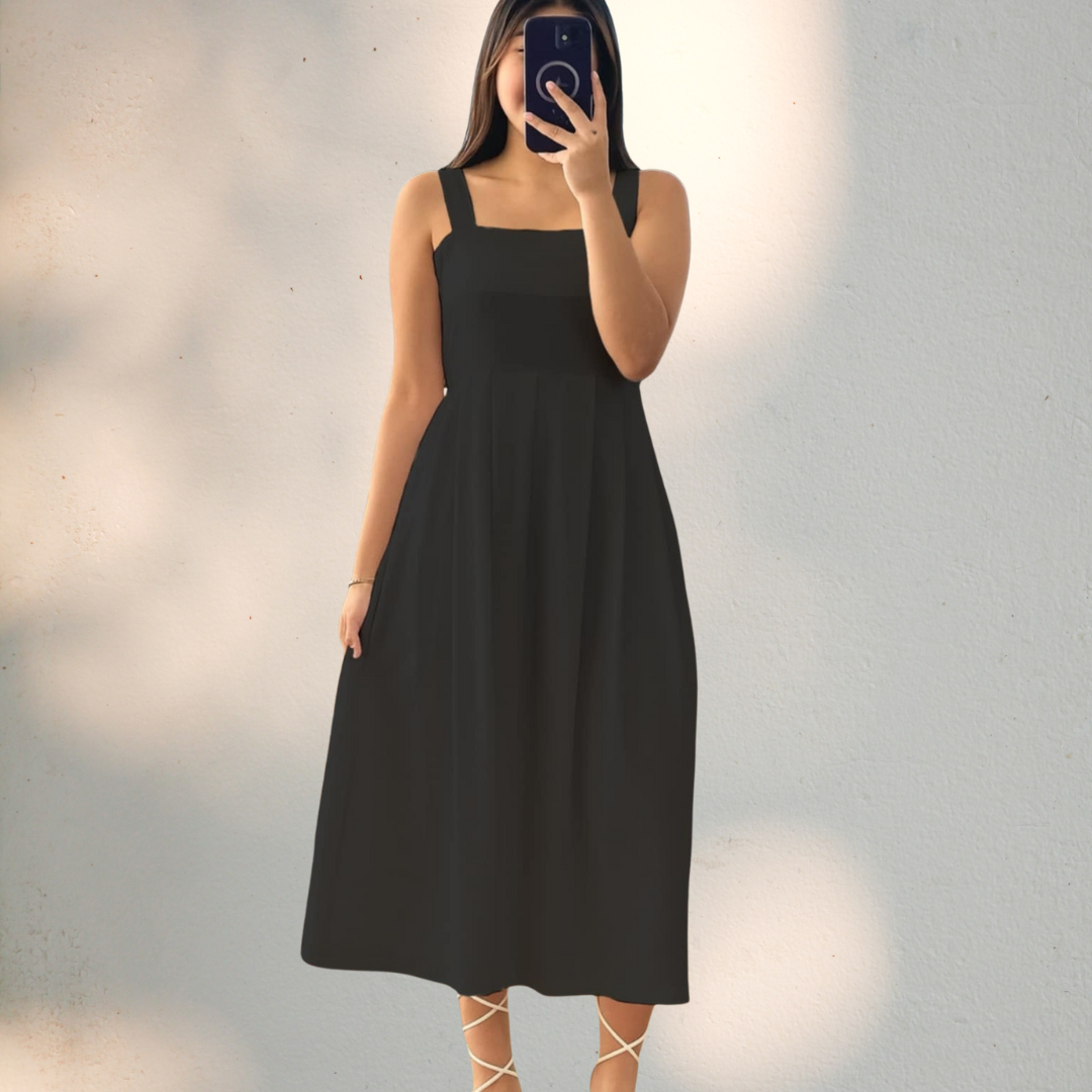 Julia-Inspired Pleated Dress – Effortless Grace with a Classic Touch