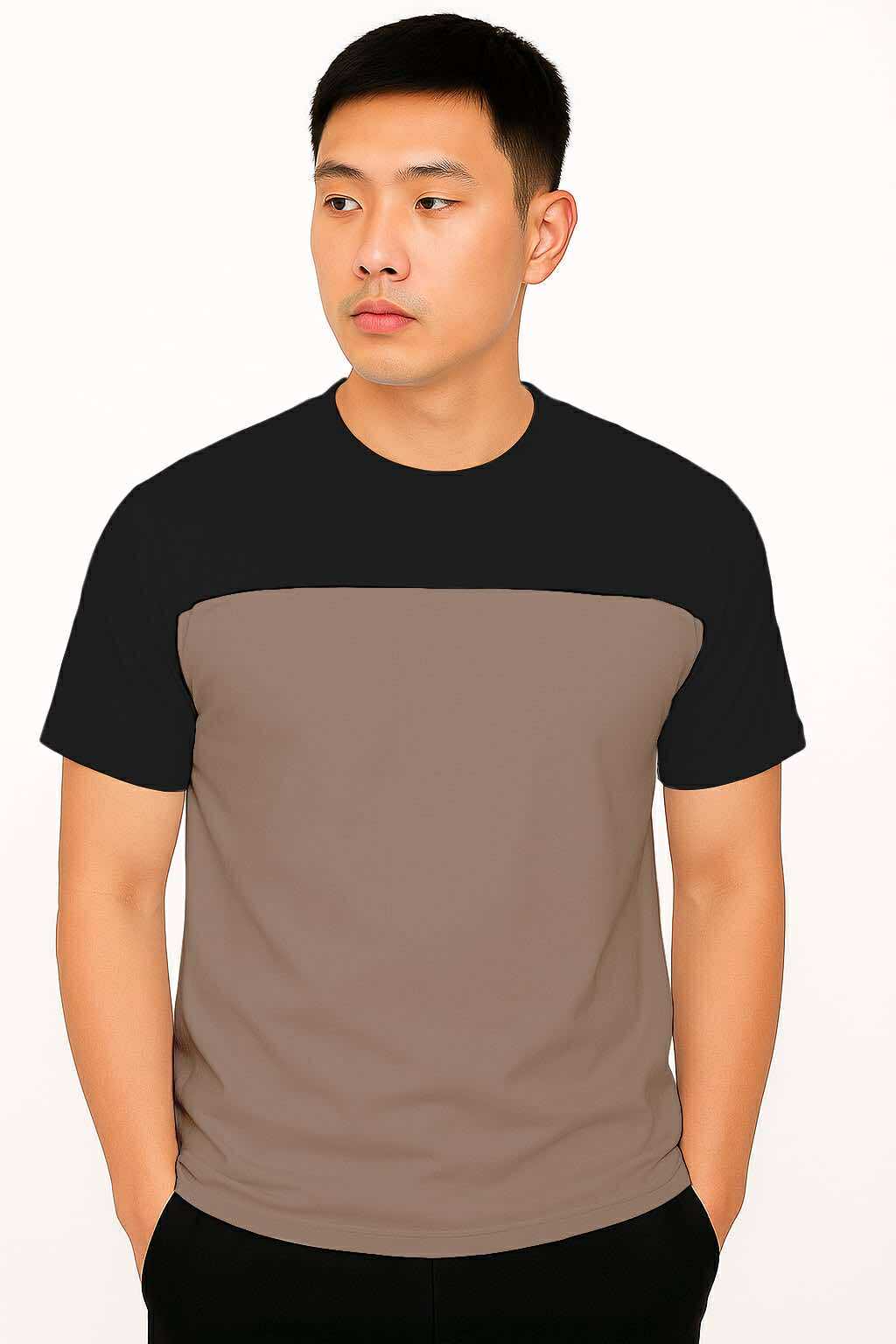 LUCAZ TWO TONED ROUND NECK T-SHIRT | PREMIUM COTTON  | SHORT SLEEVES | MEDIUM & XL