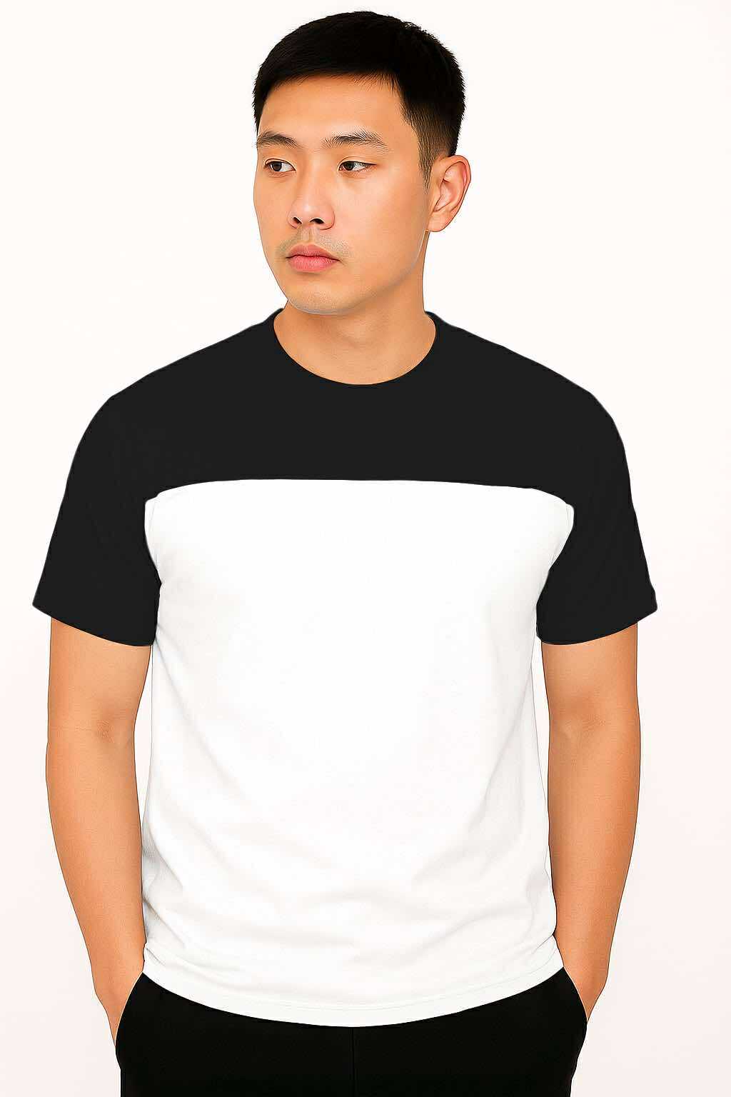 LUCAZ TWO TONED ROUND NECK T-SHIRT | PREMIUM COTTON  | SHORT SLEEVES | MEDIUM & XL