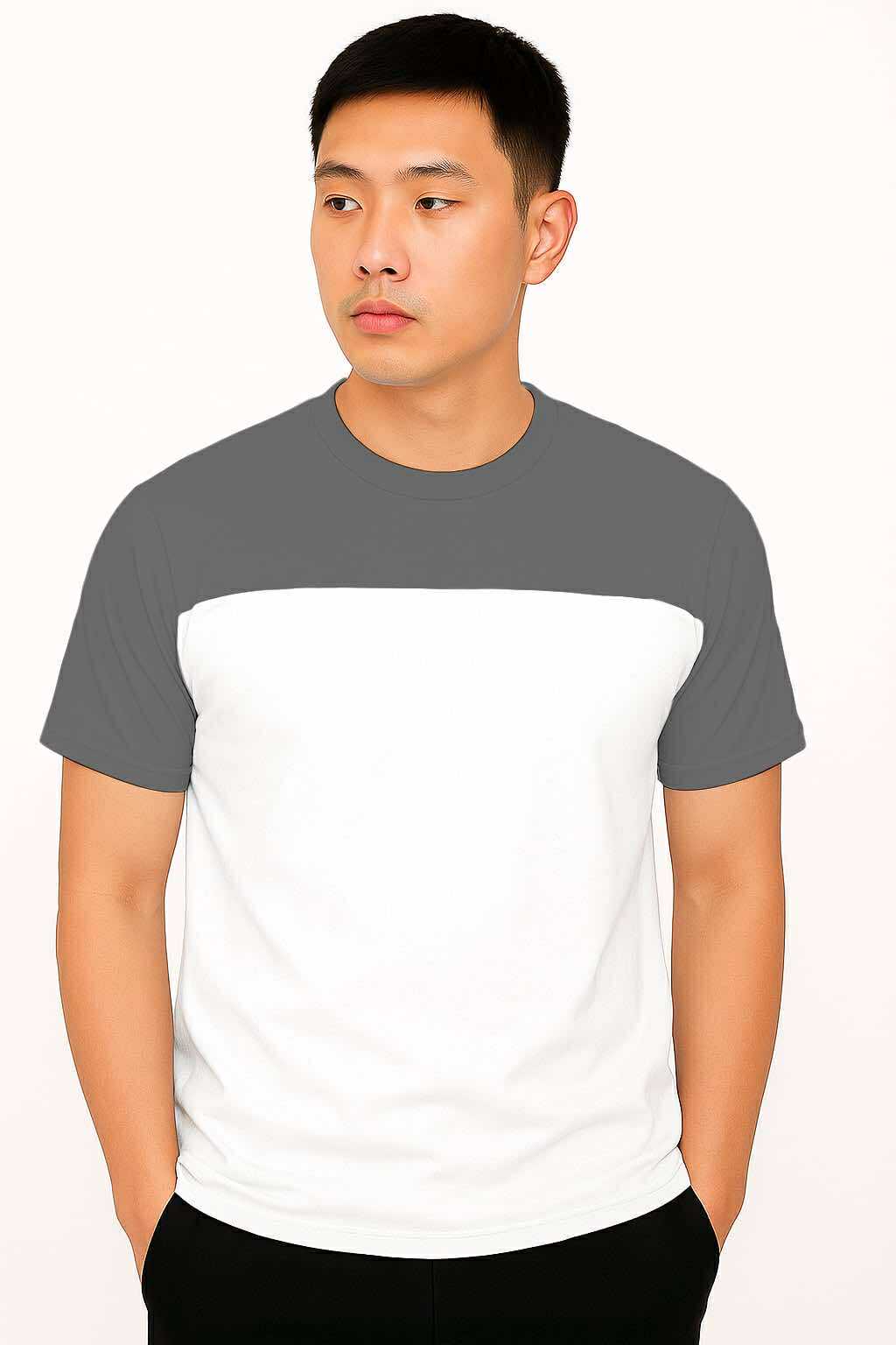 LUCAZ TWO TONED ROUND NECK T-SHIRT | PREMIUM COTTON  | SHORT SLEEVES | MEDIUM & XL
