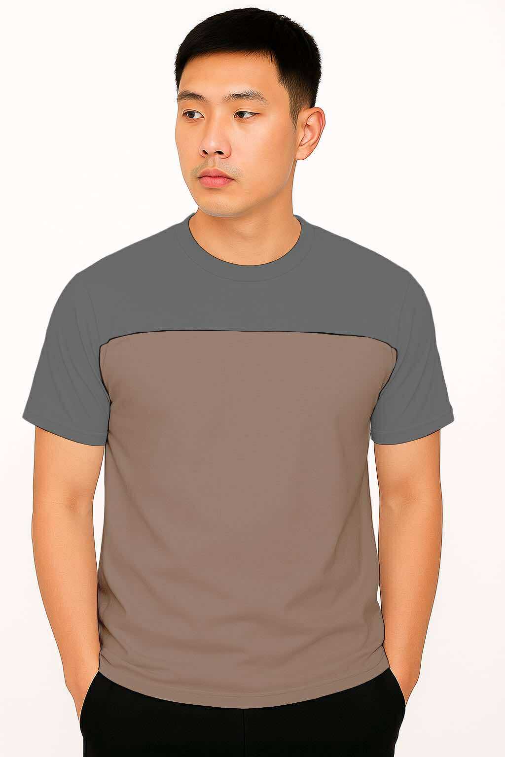 LUCAZ TWO TONED ROUND NECK T-SHIRT | PREMIUM COTTON  | SHORT SLEEVES | MEDIUM & XL