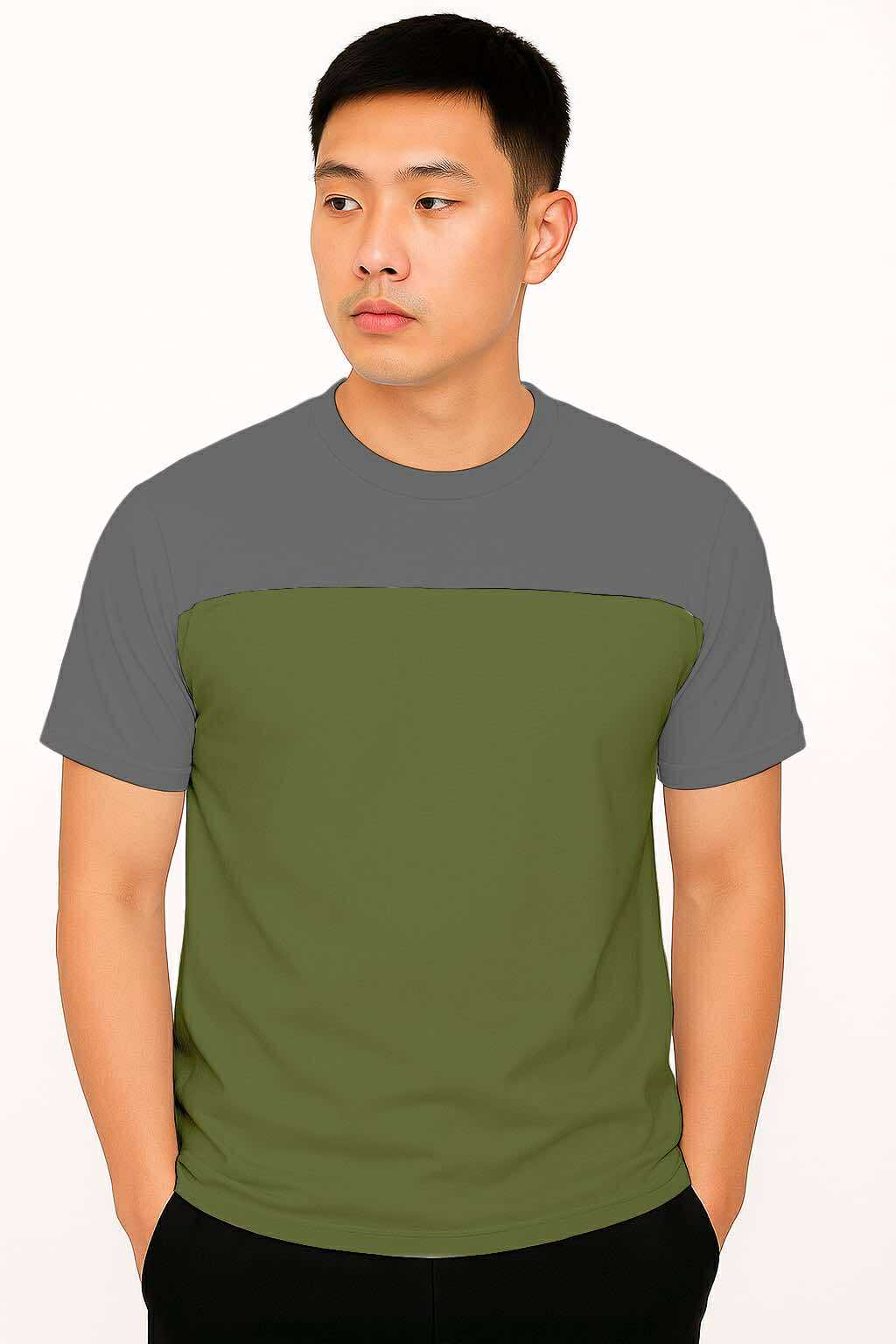 LUCAZ TWO TONED ROUND NECK T-SHIRT | PREMIUM COTTON  | SHORT SLEEVES | MEDIUM & XL