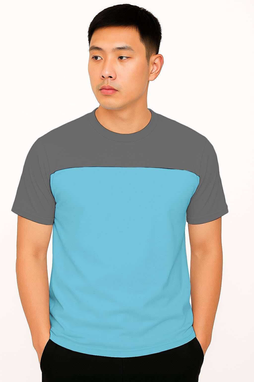 LUCAZ TWO TONED ROUND NECK T-SHIRT | PREMIUM COTTON  | SHORT SLEEVES | MEDIUM & XL