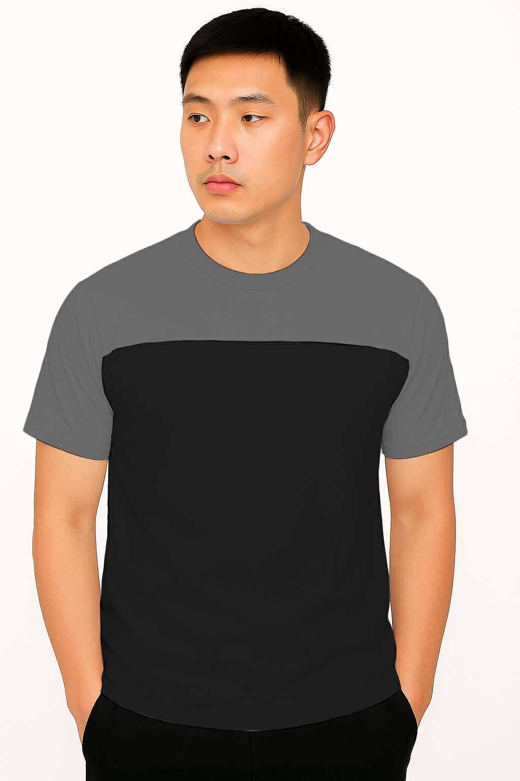 LUCAZ TWO TONED ROUND NECK T-SHIRT | PREMIUM COTTON  | SHORT SLEEVES | MEDIUM & XL
