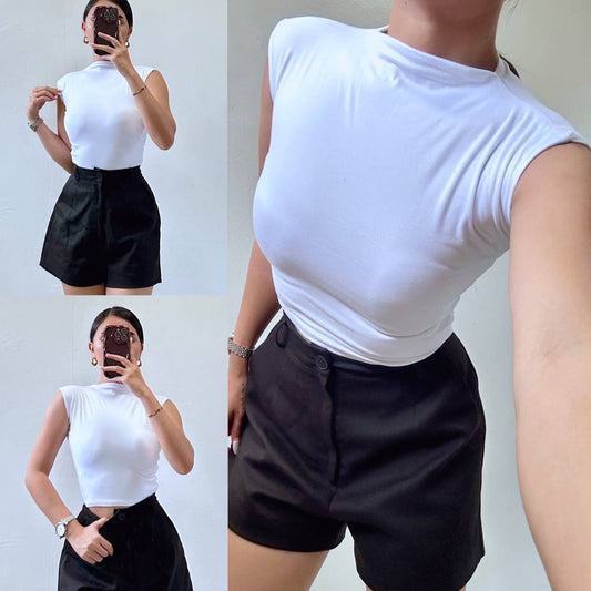 Turtle Neck Basic fitted Crop Top- double lining - cotton span materials