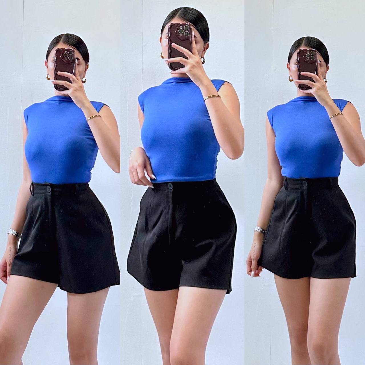 Turtle Neck Basic fitted Crop Top- double lining - cotton span materials